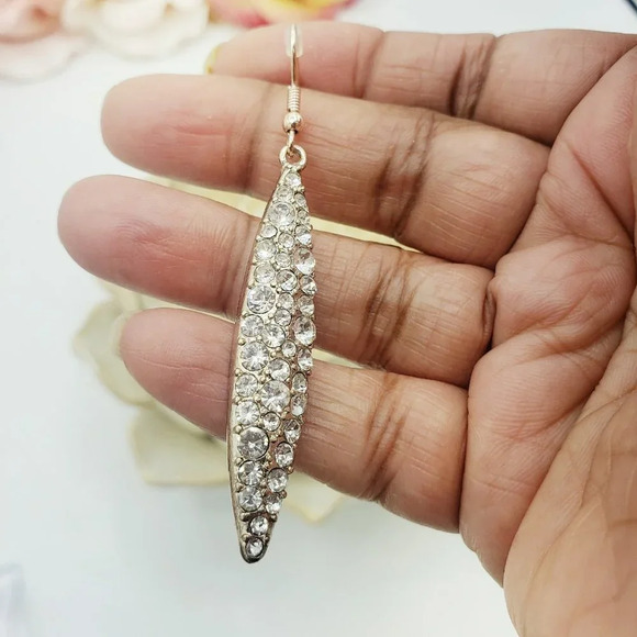 Bling Earrings Long Drop w/ Gold Base Encrusted With Crystals - Picture 2 of 5